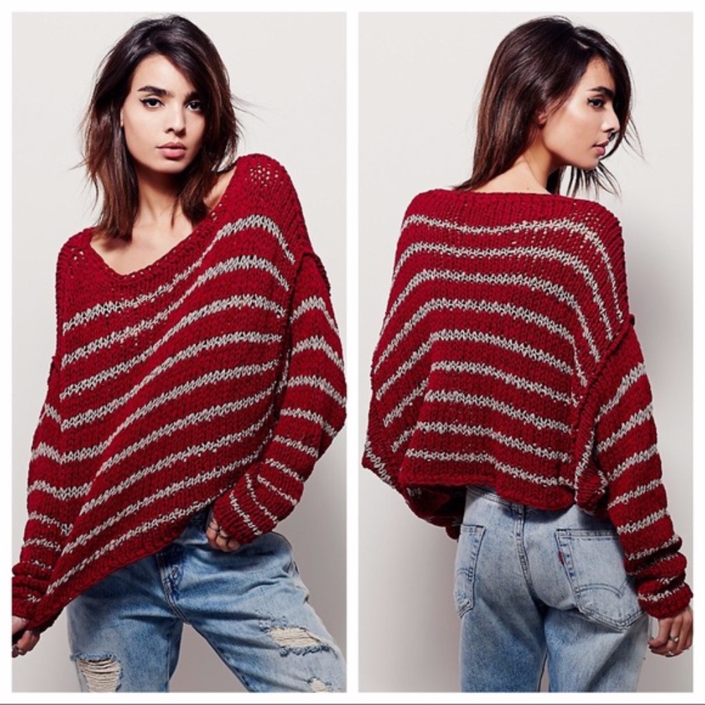 Free People Red Striped Sweater
